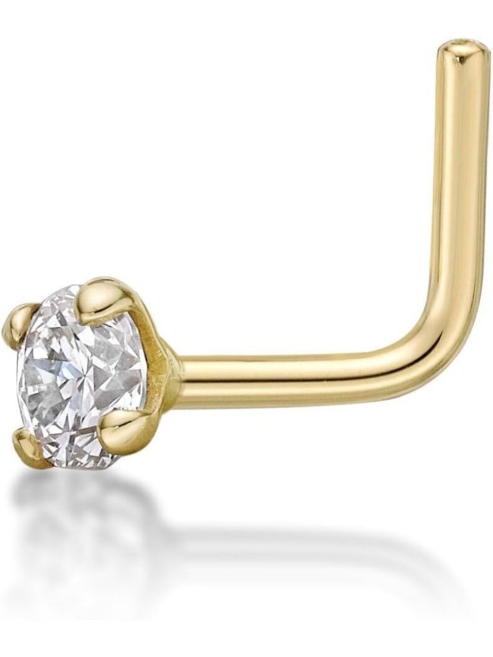 Lab Grown Diamond L-Shaped Nose Stud - 14k White Gold, 20G, Unisex Piercing